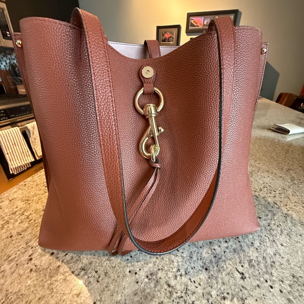 Rebecca Minkoff Brown Gold Shoulder Bag with Structured Design